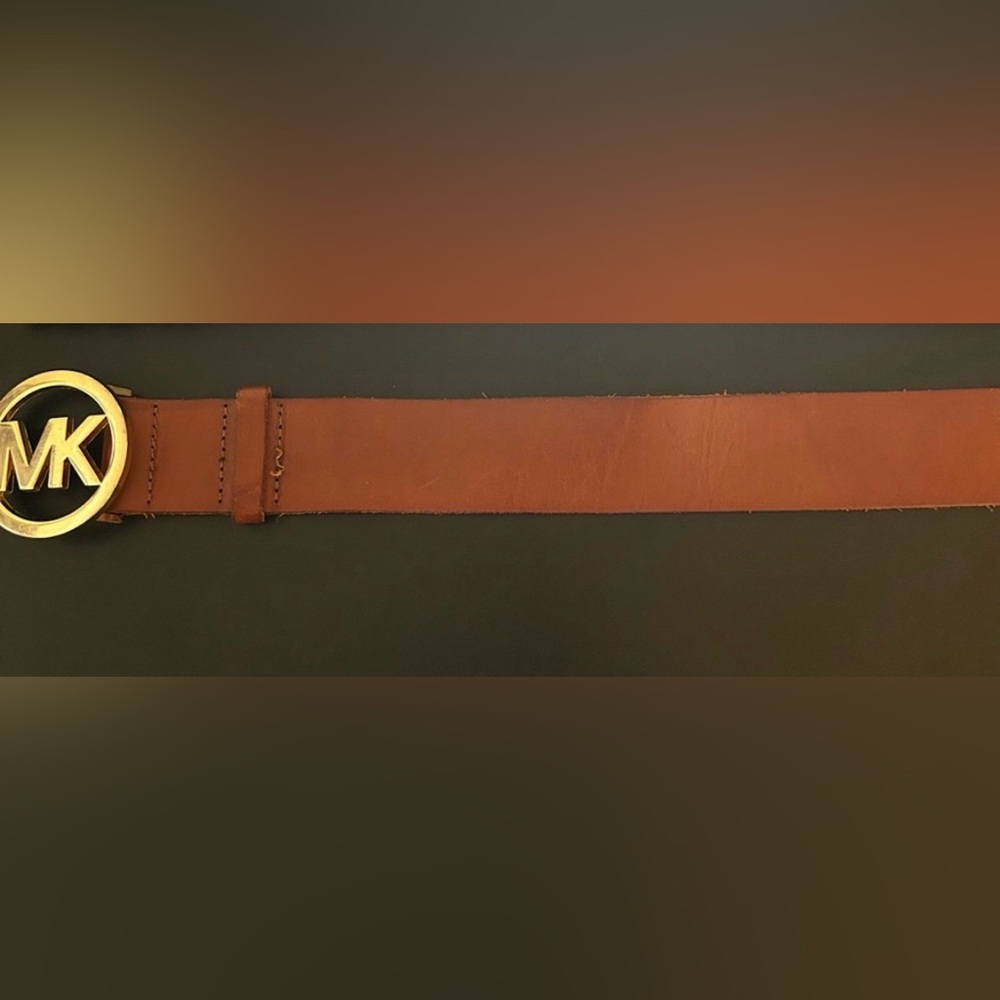 MICHAEL Michael Kors Bubble Logo Brown Pre -Loved Leather Belt - Picture 2 of 15